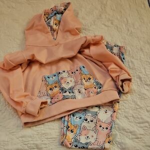 SHEIN Pink Cat Print Kids Matching Set